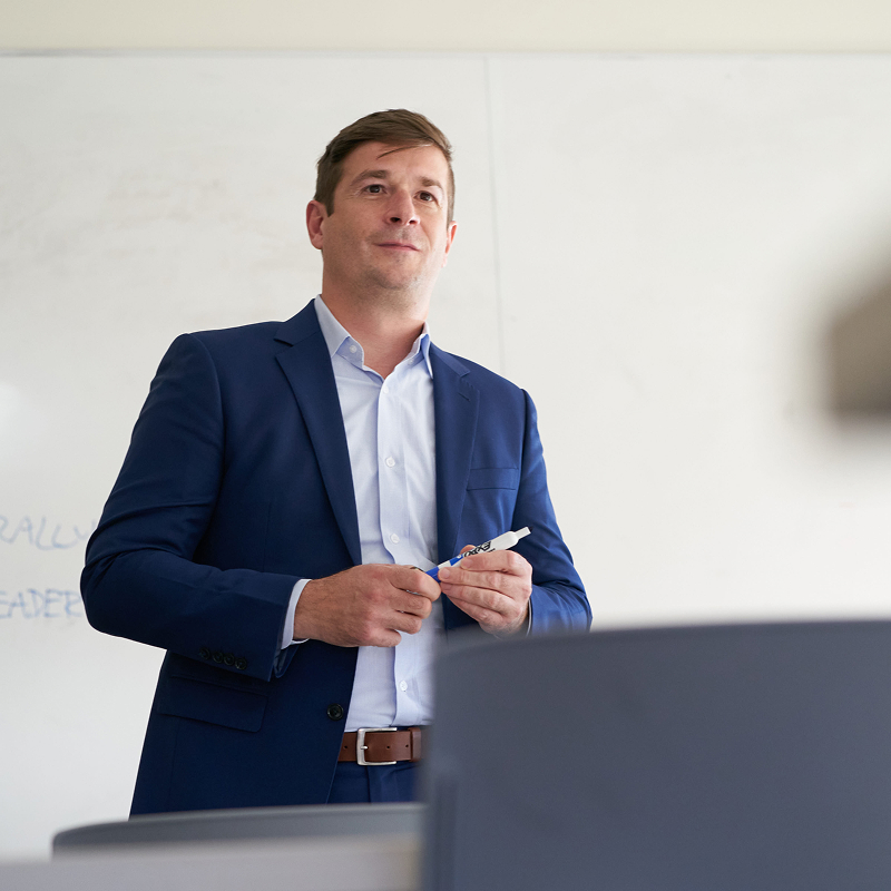 A student giving a presentation.